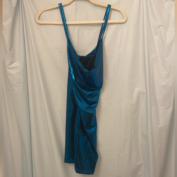 Shiny Bodycon Holiday Party Club Blue Mini Dress Size Small/Medium - Picture 2 of 2